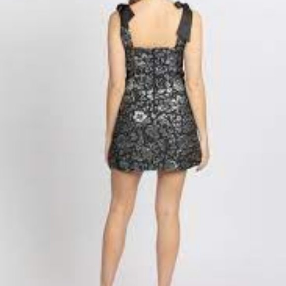 Alice + Olivia Maryann Metallic Jacquard Tie-Shoulder Minidress - Picture 8 of 11